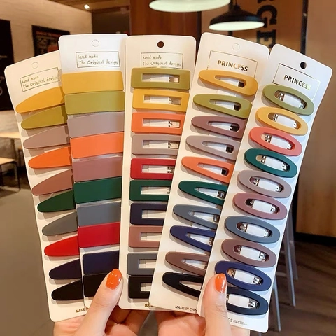 Matte Macaron Colorful Hair Clips For Women Korean Simple Geometric Rectangular Water Drop Ellipse BB Side Clips Sweet Hair Pins