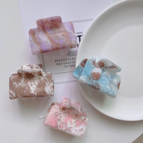 Elegant Acetate Hair Claw Clip For Women Korean Marble Ink Wash Pattern Square Hollow Out Styling Hair Accessory Gift