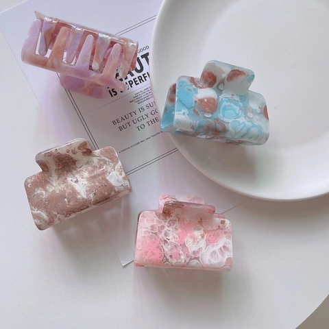 Elegant Acetate Hair Claw Clip For Women Korean Marble Ink Wash Pattern Square Hollow Out Styling Hair Accessory Gift