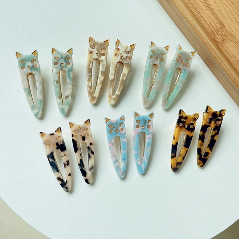 Lindas Pinzas para el Pelo de Acetato de Celulosa con Forma de Gato para Mujeres Niñas Vintage Mármol Estampado de Leopardo Pinzas Laterales Accesorios para el Pelo