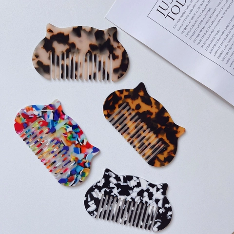 Cat Shape Acetate Hair Comb Leopard Tortoiseshell Wide Tooth Portable Styling Tool French Retro Plastic Detangling Comb Women Girls