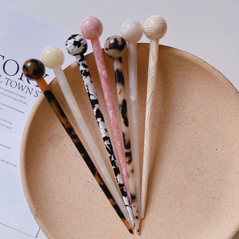 Minimalistisch Acetaat Haarstokje Met Bal Top Luipaard Marmerpatroon Retro Haarspeld Bun Maker Voor Dames Styling Accessoires