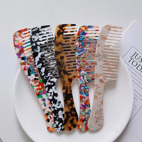 Koreaanse Stijl Acetaatvezel Haarkam Marmeren Textuur Breedtandige Ontwarrende Borstel Luipaardprint Retro Dames Haarstylingtool