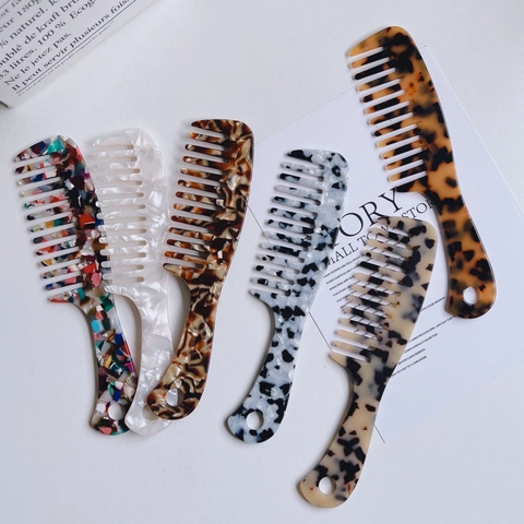 Haarkamm Aus Azetatfaser Antistatische Grobe Haarbürste Marmor Leopardenmuster Entwirrender Stylingkamm Für Damen Mode-Tool