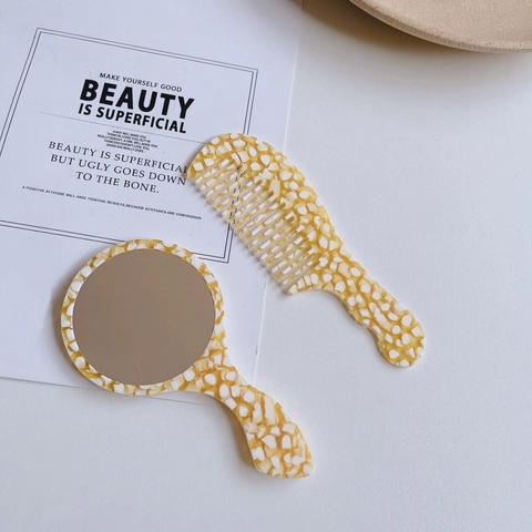 Vintage Acetat Marmor Textur Retro Tragbare Breite Zahn Haarkamm Antistatisch Massage Entwirren Styling Tool Für Damen Täglich Reisen