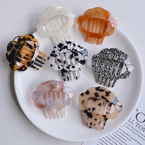 Vintage Cloud Shape Acetate Hair Comb For Women Non-Slip Hair Side Comb Korean Style Tortoise Shell Cow Pattern Hair Accessories