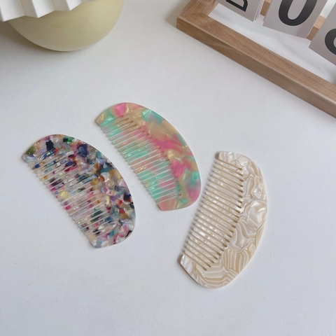 Acetate Fiber Semi Circular Hair Comb Anti Static Marble Leopard Pattern Fine Tooth Styling Brush For Women Hair Accessories