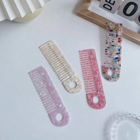 Acetaat Haarkam Met Brede Tanden Antistatisch Ontwarren Marmer Luipaardprint Styling Tool Voor Dames Dagelijkse Haarverzorging