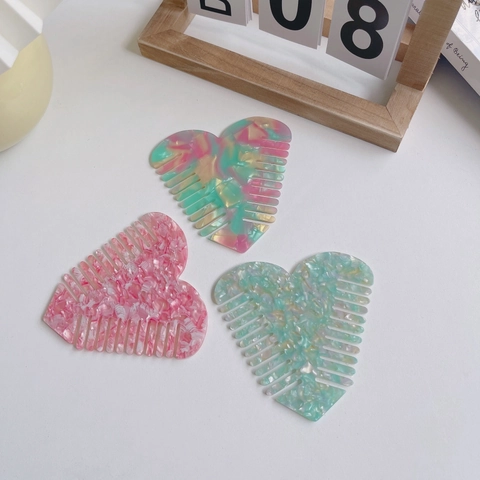 Pettine a Forma di Cuore in Acetato Antistatico Trama Marmo Spazzola Districante Strumento per Acconciatura da Donna