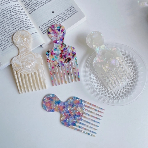Marmer Acetaat Grove Tanden Haarkam Antistatisch Styling Afro Pick Vrouwen Schildpad Terrazzo Patroon Haar Tool