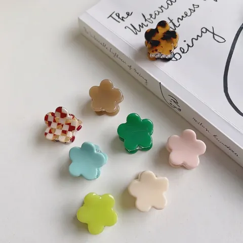 Korean Style Small Flower Hair Claw Clips Acetate Mini Jelly Color Checkerboard Floral Hairpins Accessories For Women Girls