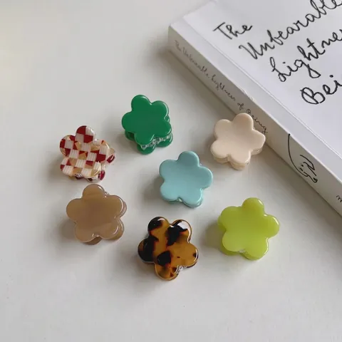 Korean Style Small Flower Hair Claw Clips Acetate Mini Jelly Color Checkerboard Floral Hairpins Accessories For Women Girls