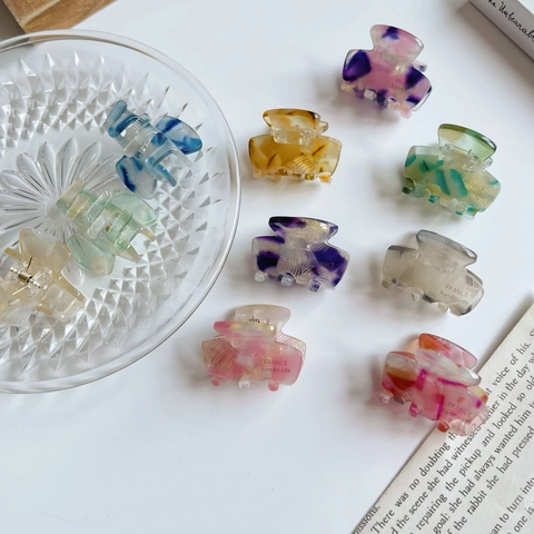 Französischer Stil Acetat Mini Haarklammer Marmormuster Geometrisch Handgefertigt Kleiner Haarschmuck Für Damen