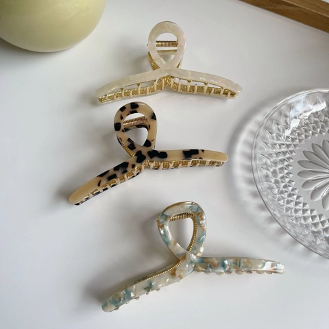 Pinza per Capelli in Acetato Coreano Molla Grande in Lega per Donna Elegante Motivo Marmoreo Tartarugato Accessorio per Acconciature