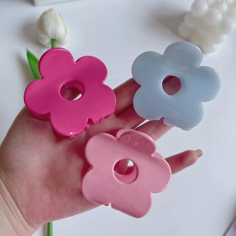 Pinza per Capelli a Forma di Fiore in Stile Coreano Colorata in Acetato di Cellulosa Fermaglio Floreale a Geometria Cava per Donna Ragazza Accessori per Capelli