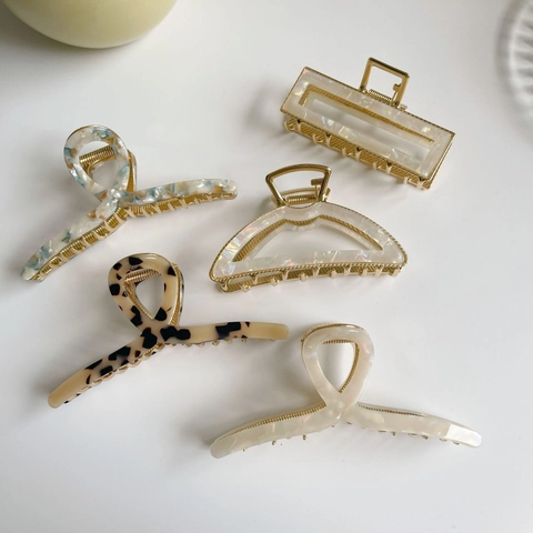 Pinza per Capelli in Acetato Coreano Molla Grande in Lega per Donna Elegante Motivo Marmoreo Tartarugato Accessorio per Acconciature