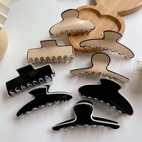 Franse Stijl Celluloseacetaat Haarklem Zwart Wit Kleurblok Geometrische Grote Haargreep Voor Elegante Dames Accessoires