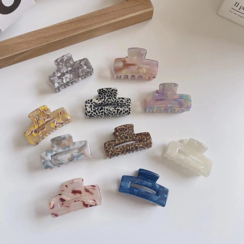 Vintage Acetate Small Square Hair Claw Clip Marble Leopard Tortoiseshell Pattern Hair Accessories For Women Girls