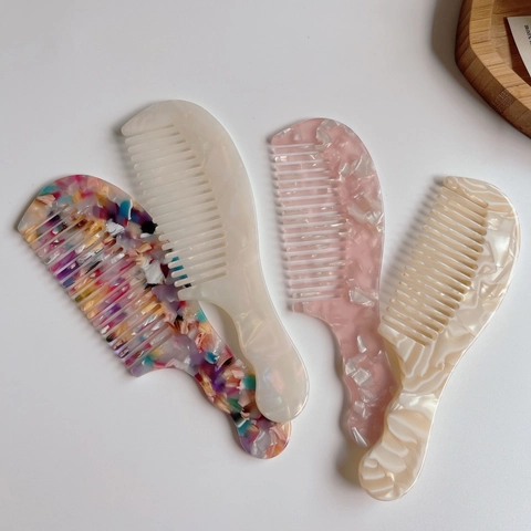 Pettine per Capelli in Acetato di Cellulosa Antistatico Texture Marmo a Denti Larghi Pettine Districante Stile Coreano per Donna