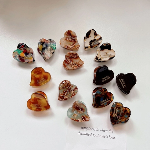 French Vintage Mini Heart Bear Cat Hair Claw Clips Acetate Marble Pattern Small Shark Clips Women Hair Accessories