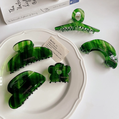 Elegante Grüne Marmor Acetat Haarklammer Handgefertigt Geometrische Hai Haarnadel Minimalistische Haar Jaw Clips Damen Schmuck