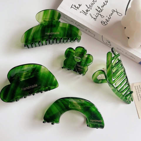 Elegante Grüne Marmor Acetat Haarklammer Handgefertigt Geometrische Hai Haarnadel Minimalistische Haar Jaw Clips Damen Schmuck