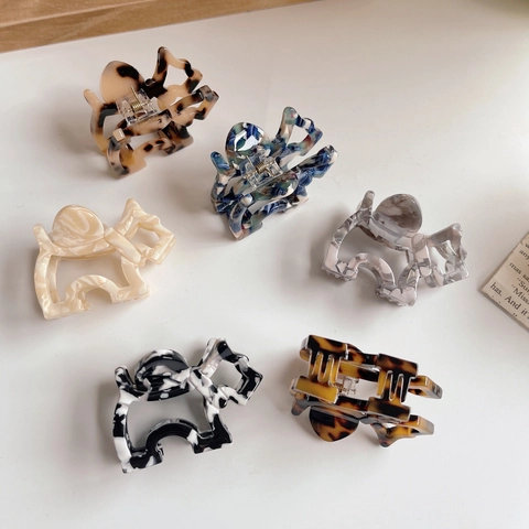 Cute Animal Dog Elephant Shape Acetate Hair Claw Clips Marbled Leopard Print Hollow Geometric Shark Clip Fashion Hair Accessories For Women