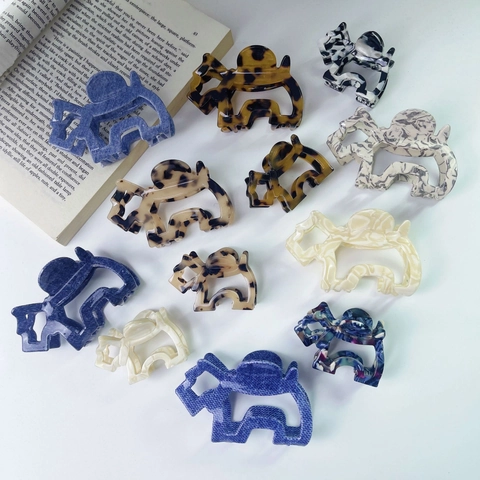 Cute Animal Dog Elephant Shape Acetate Hair Claw Clips Marbled Leopard Print Hollow Geometric Shark Clip Fashion Hair Accessories For Women