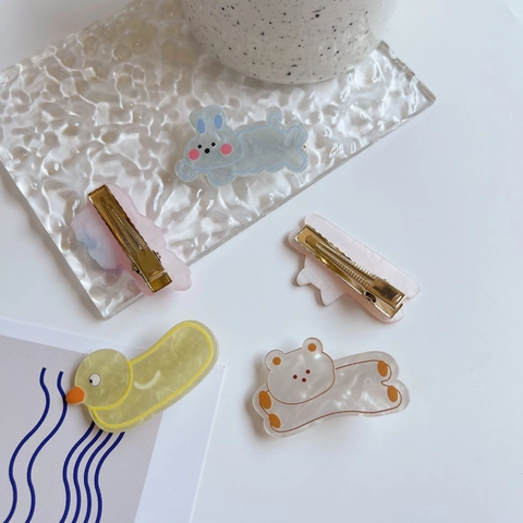 Lindas Pinzas para el Cabello de Acrílico con Animales de Dibujos Animados para Mujeres Niñas Hechas a Mano Forma de Conejo Oso