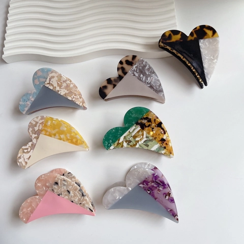 Retro Hart Acetaat Haarklem Elegant Patchwork Kleur Marmer Patroon Haargreep Clip Mode Haarspeld Voor Vrouwen Haarstyling