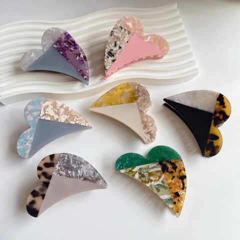 Retro Hart Acetaat Haarklem Elegant Patchwork Kleur Marmer Patroon Haargreep Clip Mode Haarspeld Voor Vrouwen Haarstyling