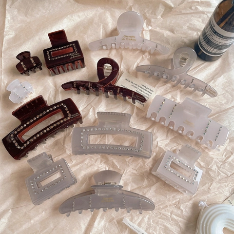 Retro Acetate Rhinestone Hair Claw Clip For Women High End Large Shark Clip Fashion Korean Style Hair Accessories Jewelry