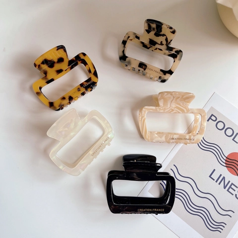 Pinza para el Pelo de Acetato Vintage con Estampado de Leopardo Pinza de Tiburón Rectangular Hueca para Mujer Accesorios Chic