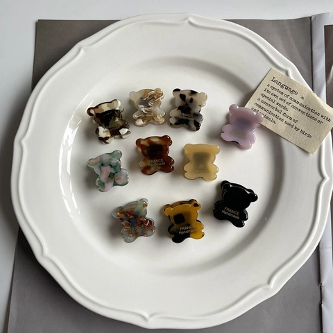 Mini Bear Acetate Hair Claw Clips Vintage Marble Tortoise Shell Small Animal Hair Clamps Fashion Hair Accessories For Women