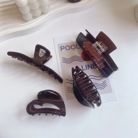 Franse Acetaat Haarklemmen Chocoladebruin Grote Shark Clip Minimalistische Geometrische Mode Haaraccessoires Voor Dames