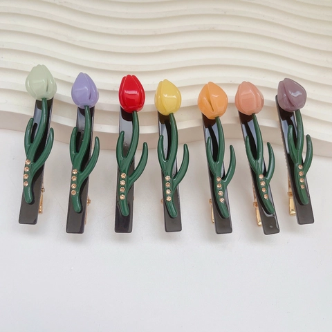 Süße Tulpe Blume Haarspange Strass Acetat Haarnadel Elegante Florale Barrette Für Damen Tägliche Dating Haarschmuck