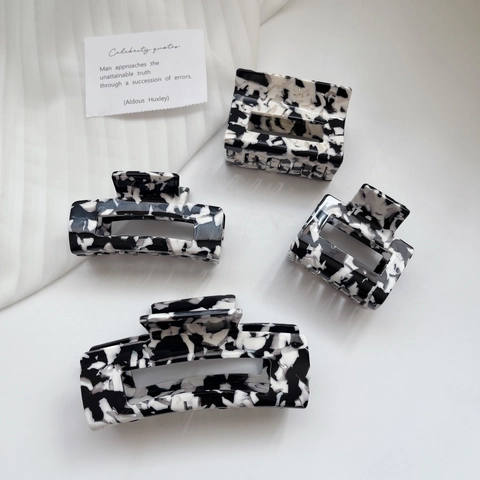 Vintage Celluloseacetat Haarkralle Für Damen Schwarz Weiß Marmor Kuhmuster Geometrisch Mode Haarschmuck Haarnadel