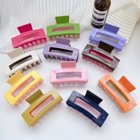 Koreaanse Stijl Acetaat Haarklem Grote Rechthoekige Holle Haarklauw Zoet Tweekleurig Verse Haaraccessoires Voor Dames