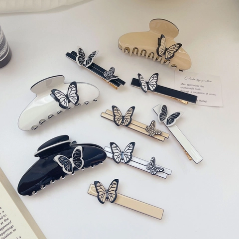 Franse Vintage Acetaat Vlinder Haarklem Elegante Wit Zwart Grote Haarklem Voor Vrouwen Handgemaakt Haaraccessoires