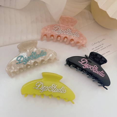 Pinza per Capelli Grande in Acetato Donna Elegante Lettera di Strass Clip a Squalo Accessori per Capelli di Moda
