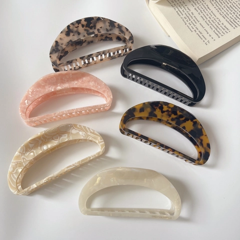 Grandi Mollette per Capelli in Acetato Traforato Stampa Leopardata Retrò Shark Hair Clips Accessori per Capelli Donna