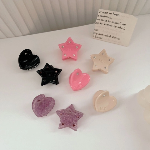 Pinze per Capelli Mini Stella Cuore in Acetato Strass Fatte a Mano Stile Coreano per Donne Ragazze Accessori per Capelli