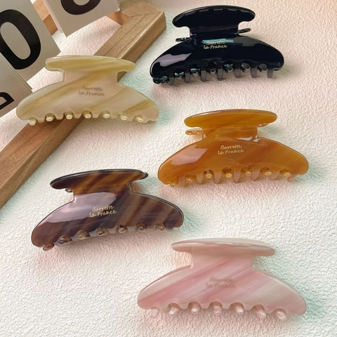 Grande Molletta per Capelli in Acetato di Cellulosa Retrò Marmo Tartarugato Clip a Squalo Fatta a Mano Accessori per Capelli Donna