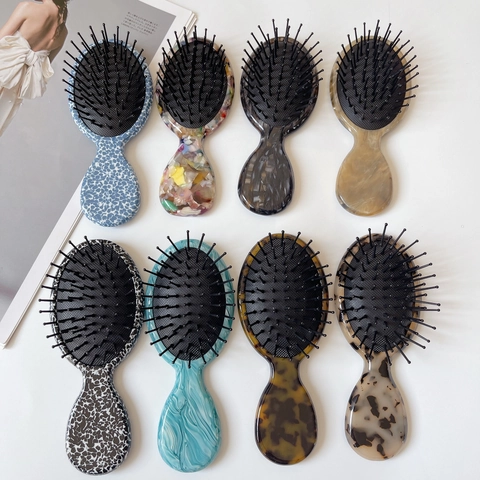 Portable Acetate Cushion Hair Brush For Women Scalp Massage Detangling Hair Comb Marble Tortoiseshell Pattern Fashion Hair Tool