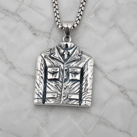 Vintage Hip Hop Titanium Steel Uniform Jacket Pendant Necklace Men Retro Punk Streetwear Suit Coat Shape Jewelry Pendant Necklace