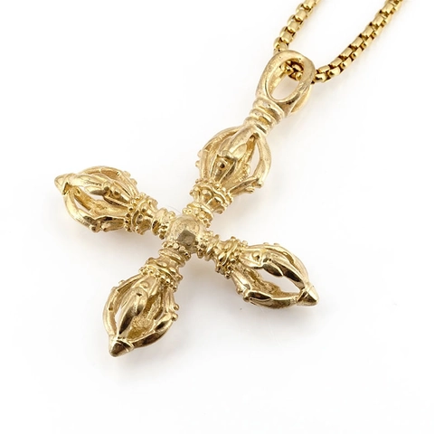 Retro Stainless Steel Vajra Pestle Cross Pendant Necklace For Men Antique Ethnic Religious Buddhist Punk Hip Hop Fashion Jewelry