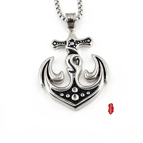 Men Vintage Stainless Steel Anchor Pendant Necklace Gothic Nautical Style Oxidized Silver Box Chain Jewelry For Men