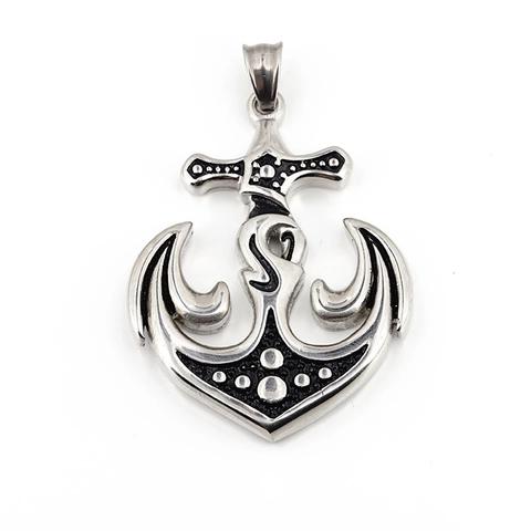 Men Vintage Stainless Steel Anchor Pendant Necklace Gothic Nautical Style Oxidized Silver Box Chain Jewelry For Men
