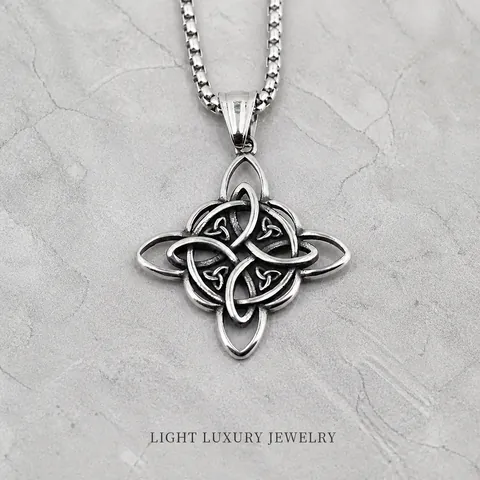 Vintage Nordische Wikinger Keltischer Knoten Anhänger Halskette Für Herren Titanstahl Retro Hexenknoten Halskette Streetwear Schmuck