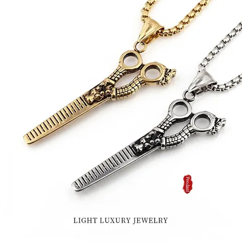 Edelstahl Vintage Drachen Schere Kamm Anhänger Halskette Hip Hop Stil Schmuck Für Herren Damen Gold Silber Accessoire